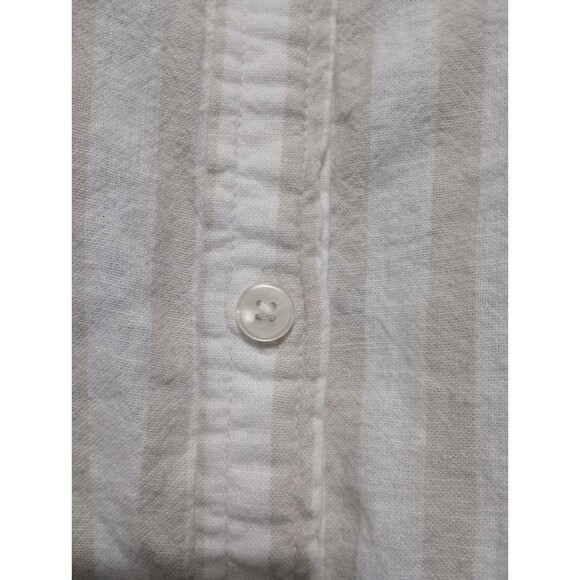 Loft Linen Blend Front Tie Beachy Striped Casual Shirt Women's Size L - Picture 6 of 10